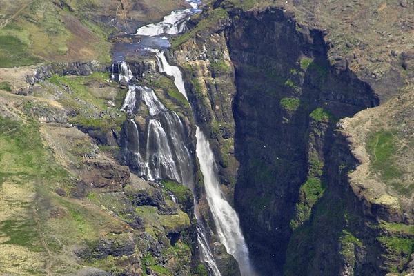 Glýmur waterfall, the highest waterfall in Iceland