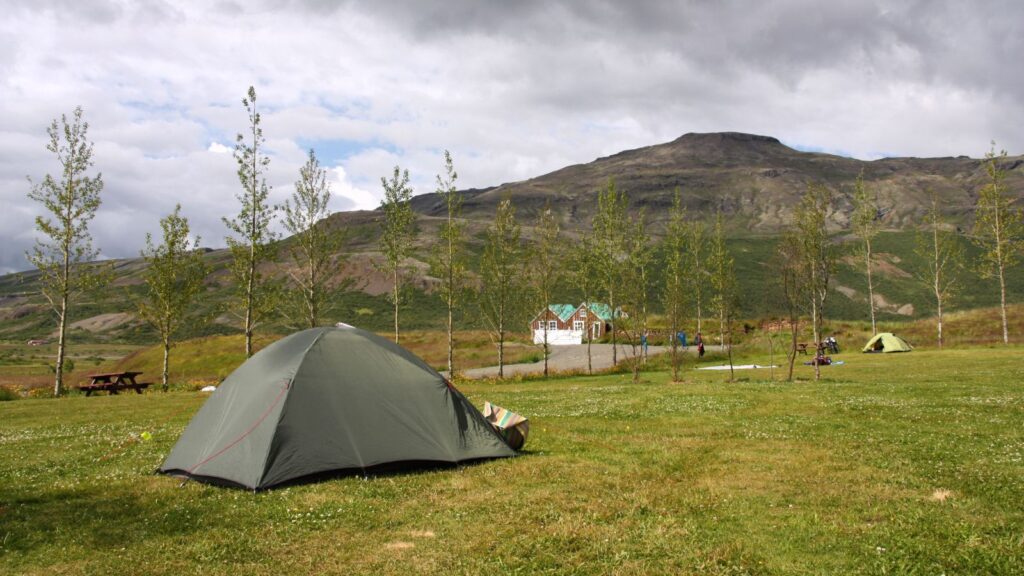 A tent at the camping ground near Geysir in south-west Iceland. 