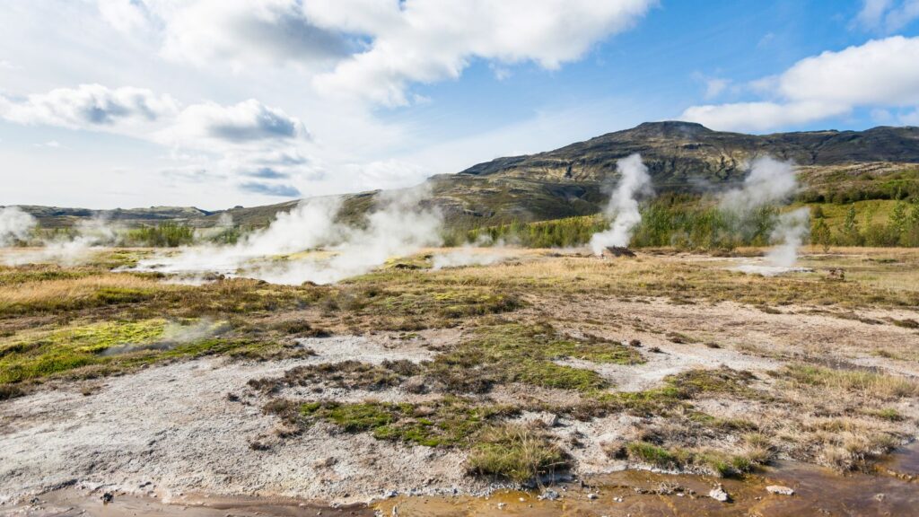 The Haukadalur Geyser Valley in Iceland.